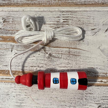 Load image into Gallery viewer, Red and white Lighthouse light pull | Nautical Theme Wooden Lighthouse Cord Pull Light Pull
