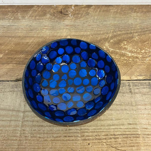 Coconut bowl with deep blue lacquered interior