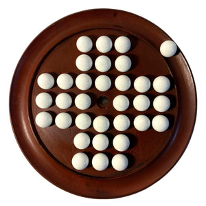 30cm Diameter WOODEN SOLITAIRE BOARD GAME with White MARBLES | classic wooden solitaire game | strategy board game | family board game | games for one
