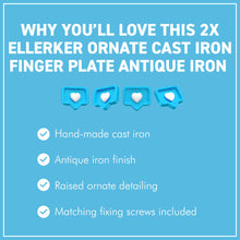 Load image into Gallery viewer, The Ellerker – Hand-Cast Ornate Finger Plates in Antique Iron (Pair)
