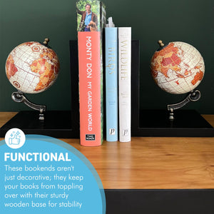 Classic World Map Globe Bookends - Elegant Home & Office Desk Accessory, Stylish Decoration