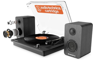 Vinyl Record Player with Speakers | Bluetooth Turntable with AUX & Headphone Jack | Vinyl Player with Speakers, Multi-Playback Options, 45RPM Adaptor and Audio Technica Cartridge | Oakcastle TT200