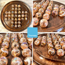 Load image into Gallery viewer, 30cm Diameter DARK WOOD SOLITAIRE BOARD GAME with HELTER SKELTER GLASS MARBLES | |classic wooden solitaire game | strategy board game | family board game | games for one | board games
