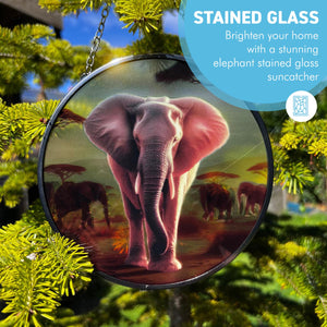 Elephant Design 6-Inch Stained Glass Suncatcher - Decorative Hanging Ornament for Windows