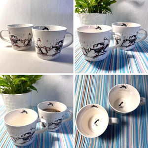 Pair of Puffin Group Mugs, 100% Bone China, Gift for Nature Lovers, Coastal Home Decor