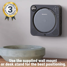 Load image into Gallery viewer, Wall Mountable Portable CD Player with Bluetooth IN and Speakers | Personal Music Player with 12 hours of Playback | Small CD Player with Remote Control, Stand, USB, AUX and FM Radio | Oakcastle CD150
