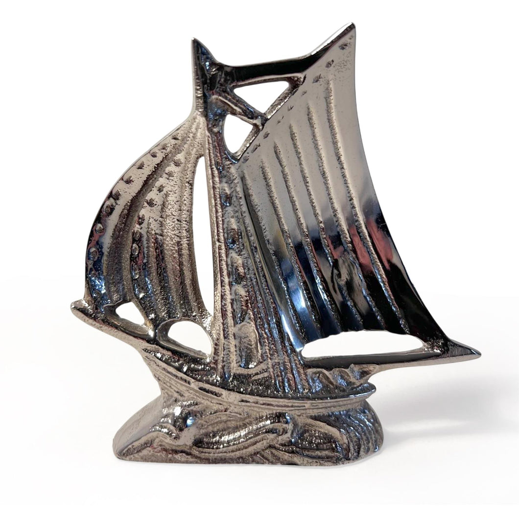 Nickel Galleon Ship Paperweight Ornament, Silver Nautical Decor for Desk, Elegant Home and Office Accessory