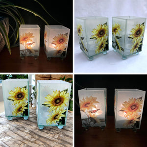 Set of 2 Elegant Sunflower Glass Votive Candle Holders – Decorative Accent for Warm Ambiance, Ideal for Home Decor, Gifts & Special Occasions