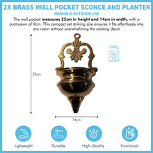 Load image into Gallery viewer, Brass Wall Planters, 2 x Wall Sconce Planters for indoor or outdoor use
