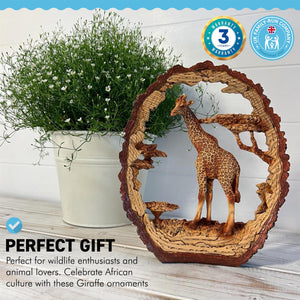 MAJESTIC GIRAFFE IN WOOD EFFECT RESIN |Ornaments for The Home | Home Accessories | Animal Lover Gift Birthday Friendship Gifts | Wildlife Lover Gift| Ornaments | GIRAFFE | 17.5cm (L) x 21cm (H) x 4.5cm (D)