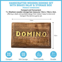 Load image into Gallery viewer, Handcrafted Wooden Domino Set with Brass Inlay, 28 Classic Tiles, 15cm x 10cm, Includes Wooden Storage Box  Elegant Table Game
