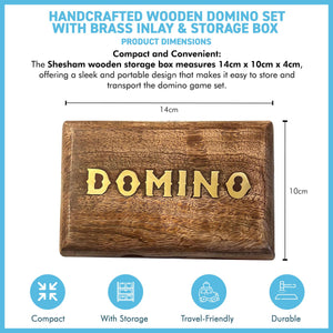 Handcrafted Wooden Domino Set with Brass Inlay, 28 Classic Tiles, 15cm x 10cm, Includes Wooden Storage Box  Elegant Table Game