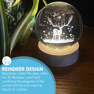 3D Crystal Ball Night Light USB Lamp, Ludosphere Reindeer Design, Perfect for Home Decor, Gifts, and Mood Lighting