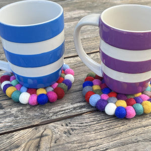 Pair of Handmade Rainbow Wool Felt Ball Mat | Colorful Coaster Trivets | Home Decor Table Mat