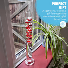 Load image into Gallery viewer, 44cm Tall Free Standing Galileo Thermometer with Ten Floating Red Globes | Measures temperatures from 16 Degrees Centigrade to 35 Degrees | Also in Fahrenheit | Weather Station | Water Thermometer
