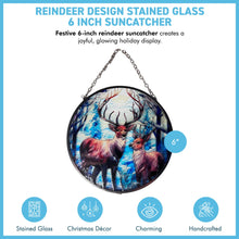 Load image into Gallery viewer, 6-Inch Stained Glass Suncatcher with Reindeer Design, Handcrafted Holiday Decor
