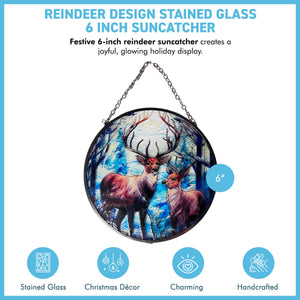 6-Inch Stained Glass Suncatcher with Reindeer Design, Handcrafted Holiday Decor