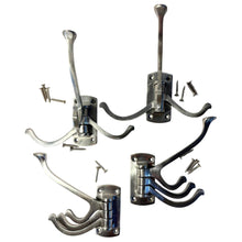 Load image into Gallery viewer, Set of four  Aluminium Triple 𝗦𝗪𝗜𝗩𝗘𝗟 𝗖𝗢𝗔𝗧 𝗛𝗢𝗢𝗞𝗦 3-Prong Wall Mounted Hanger for Towels Robes Bags Jackets Bathroom Entryway
