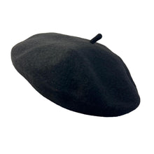 Load image into Gallery viewer, Black French Beret Hat | Classic wool hat | One size | French cap |  Fancy dress theme hat | Vintage French Beret solid colour | Unisex style ideal for men and women
