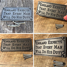 Load image into Gallery viewer, 𝗩𝗜𝗡𝗧𝗔𝗚𝗘 𝗦𝗧𝗬𝗟𝗘 𝗖𝗔𝗦𝗧 𝗜𝗥𝗢𝗡 𝗘𝗡𝗚𝗟𝗔𝗡𝗗 𝗘𝗫𝗣𝗘𝗖𝗧𝗦 𝗘𝗩𝗘𝗥𝗬 𝗠𝗔𝗡 𝗣𝗟𝗔𝗤𝗨𝗘 | 𝟰.𝟭” 𝘅 𝟮.𝟬” (𝟭𝟬𝟱𝗺𝗺 𝘅 𝟱𝟬𝗺𝗺) | Wall Decor | Antique Style | Home Sign | Door Sign
