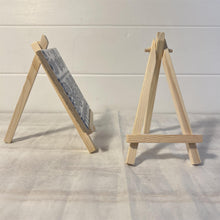 Load image into Gallery viewer, Set of two Compact Wooden Display Easels- 15cm High: Perfect for Small Artworks, Photos, and Tabletop Displays - Durable, Stylish, and Portable Design
