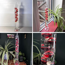 Load image into Gallery viewer, 44cm Tall Free Standing Galileo Thermometer with Ten Floating Red Globes | Measures temperatures from 16 Degrees Centigrade to 35 Degrees | Also in Fahrenheit | Weather Station | Water Thermometer
