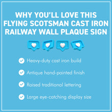 Load image into Gallery viewer, Flying Scotsman Cast Iron Wall Plaque – Vintage-Style Railway Sign for Shed, Office, Bedroom or Man Cave | 30cm
