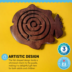 HANDCRAFTED FISH SHAPED WOODEN LABYRINTH GAME | Hand Maze Puzzle | Hand Eye Co Ordination Toy | Traditional Toy | Retro Game | Brain Teaser