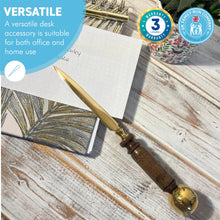 Load image into Gallery viewer, Wooden handled Brass Paper Knife with baseball-shaped end | Letter Opener | Desk Accessory |Envelope Opener | Paper Cutting Knife | Sturdy and Durable | Suitable for Office or Home use
