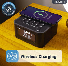 Load image into Gallery viewer, MAJORITY Knapton | Bedside Clock Radio with Bluetooth | 15W Wireless Charging &amp; USB Charging Port | DAB+ and FM | Loud Dual Alarm, Sleep &amp; Snooze Function | Large Dimmable Backlit LCD Display
