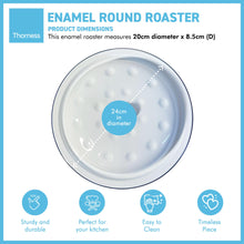 Load image into Gallery viewer, ENAMEL WHITE ROUND ROASTER with BLUE RIM | Roasting tin with lid | Enamel pot | Cooking tins| Roasters | Enamelware | 20cm (Diam) x 8.5cm (Deep)
