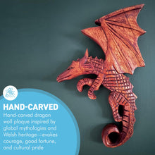 Load image into Gallery viewer, Flying Dragon Plaque in Hand Carved Wood, Wooden Mythical Flying Dragon Ornament
