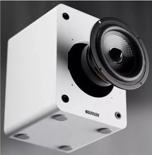 Load image into Gallery viewer, New Majority 𝗗𝟱𝟬𝗫 𝗕𝗟𝗨𝗘𝗧𝗢𝗢𝗧𝗛 𝗕𝗢𝗢𝗞𝗦𝗛𝗘𝗟𝗙 𝗦𝗣𝗘𝗔𝗞𝗘𝗥𝗦 – 60W Hi-Fi 2.0, Wireless, HDMI ARC, Optical, AUX &amp; USB, Remote, White

