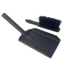 Load image into Gallery viewer, FIRESIDE BRUSH and  ASH SHOVEL set | Tidy clean log burner stove | Powder coated black finish | Hearth Iron Fireside Tidy Set | Ash Pan and brush set | Durable Steel set with Fireplace Dustpan and Brush | Coal Shovel
