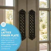 Load image into Gallery viewer, The Jali, Matched Pair – Two Pierced Lattice Cast Iron Finger Plates for a Double Door or Both Faces of One
