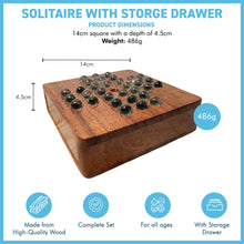 Load image into Gallery viewer, Wooden Solitaire with Drawer for Storing Marbles | Travel Games | Strategic &amp; Traditional Games | Perfect for Adults &amp; Family Fun
