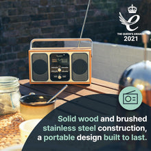 Load image into Gallery viewer, DAB, DAB+ Digital Radio with FM | Mains Powered and Portable with 15 Hours of Playback and Stereo Speakers | Majority Girton 2 Portable DAB Radio | LED Screen with Dual Alarm and 20 Pre-sets | Oak
