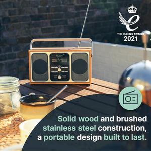 DAB, DAB+ Digital Radio with FM | Mains Powered and Portable with 15 Hours of Playback and Stereo Speakers | Majority Girton 2 Portable DAB Radio | LED Screen with Dual Alarm and 20 Pre-sets | Oak