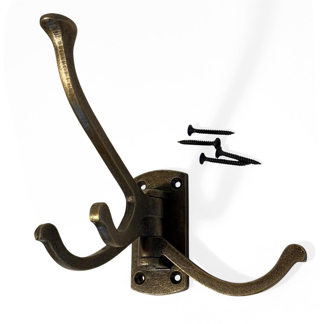 Four-way Folding Coat Hook | Antique Brass Swivel Hook | | Wall mounted for bathroom, kitchen, bedroom | Captains hook | independently swiveling arms | Versatile and elegant