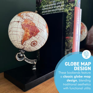 Classic World Map Globe Bookends - Elegant Home & Office Desk Accessory, Stylish Decoration