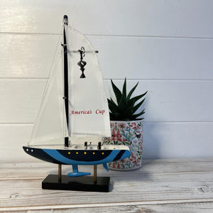 AMERICAS CUP MODEL YACHT BLUE HULL | Sailing | Yacht | Boats | Models | Nautical Gift | Sailing Ornaments | Yacht on Stand