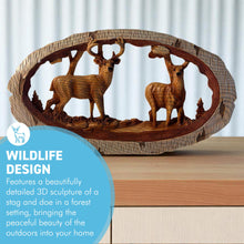 Load image into Gallery viewer, 𝗪𝗢𝗢𝗗𝗘𝗡 𝗘𝗙𝗙𝗘𝗖𝗧 𝗦𝗧𝗔𝗚 &amp; 𝗗𝗢𝗘 𝗢𝗥𝗡𝗔𝗠𝗘𝗡𝗧 – Hand-Carved Style Deer Figurine, Rustic Woodland Animal Decor for Home, Cabin, or Lodge
