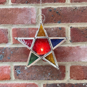 Moroccan Pentagram Style Tealight Holder – Colorful Star Glass Lantern for Home Decor