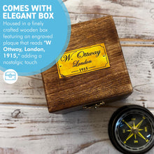 Load image into Gallery viewer, Floating Brass Compass Paperweight in wooden presentation box
