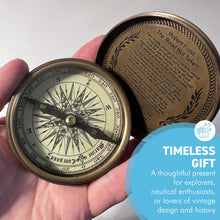 Load image into Gallery viewer, Replica 1885 Stanley Marine Pocket Compass with Robert Frost Poem, Antique Brass Finish, Collectible Gift for Adventurers
