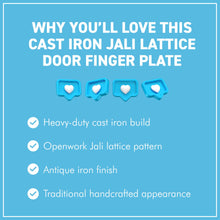 Load image into Gallery viewer, The Jali – Pierced Lattice Cast Iron Finger Plate That Turns a Plain Door into a Period Feature
