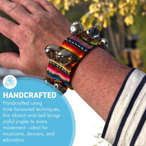 Peruvian style Wrist Bells with colourful strap, Handcrafted Percussion Instrument