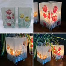 Load image into Gallery viewer, Set of 2 Elegant 1 x Yellow Tulip and 1 x Red Tulip Glass Votive Candle Holders – Decorative Accent for Warm Ambiance, Ideal for Home Decor, Gifts &amp; Special Occasions
