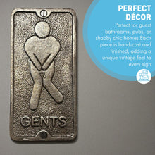 Load image into Gallery viewer, 𝗩𝗜𝗡𝗧𝗔𝗚𝗘 𝗦𝗧𝗬𝗟𝗘 𝗚𝗘𝗡𝗧𝗦/𝗠𝗘𝗡𝗦 𝗖𝗔𝗦𝗧 𝗜𝗥𝗢𝗡 𝗧𝗢𝗜𝗟𝗘𝗧 𝗗𝗢𝗢𝗥 𝗦𝗜𝗚𝗡 | 𝟯′ 𝘅 𝟲’ (𝟳𝟱𝗺𝗺 𝘅 𝟭𝟱𝟬𝗺𝗺) | Plaque | Bathroom | Wall Decor | Antique Style | Bathroom Sign | Restroom | Door Sign | Decorative Home Accessory
