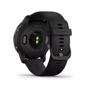 Garmin Venu 2 Slate Stainless Steel Bezel Black Case Leather Band 45 mm Smartwatch - New